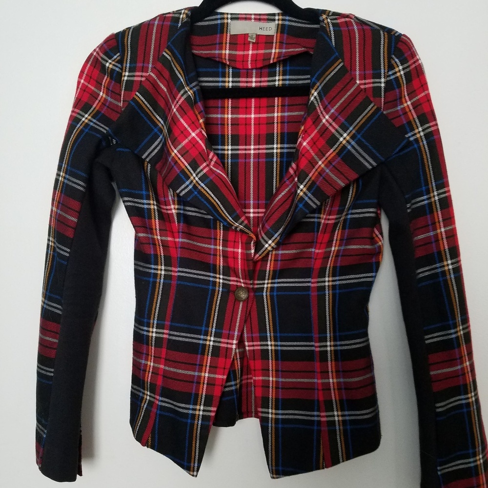 Heed plaid blazer, red and black white blue & gold